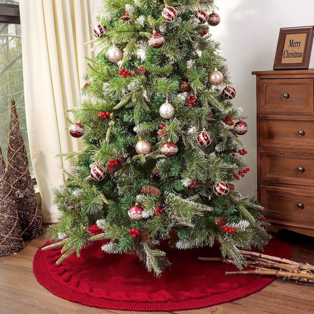 Christmas Tree Skirt Cable Knit Round Holiday Decoration