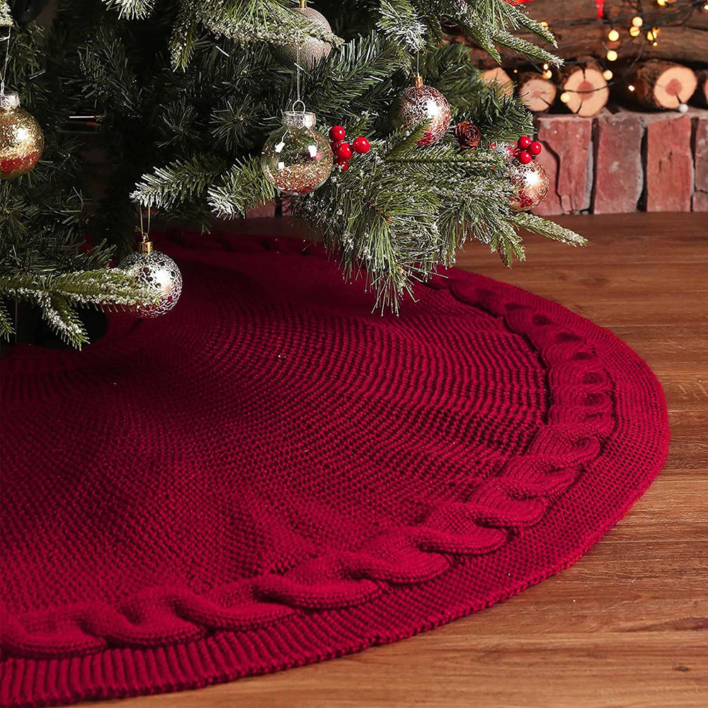 Christmas Tree Skirt Cable Knit Round Holiday Decoration