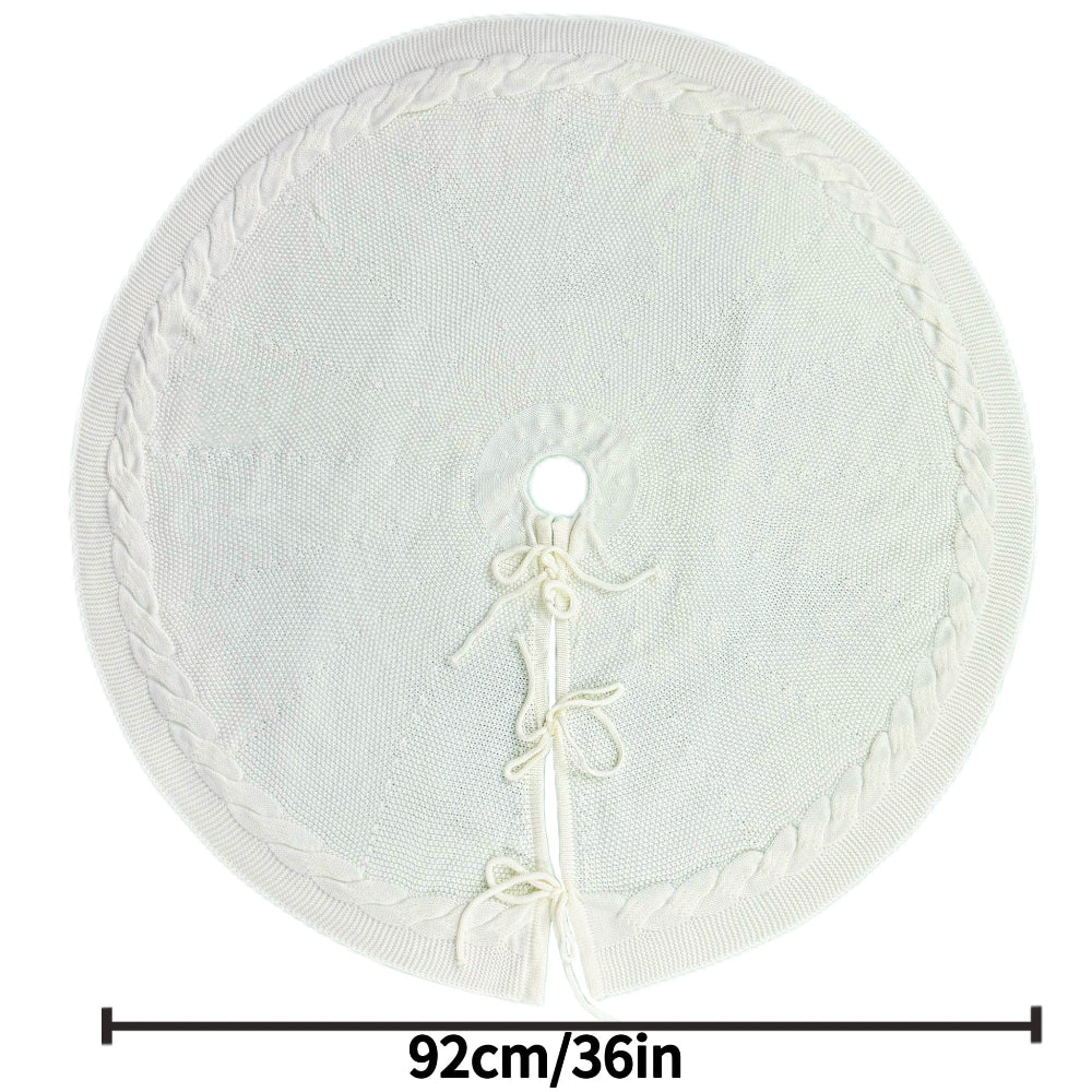 Christmas Tree Skirt Cable Knit Round Holiday Decoration