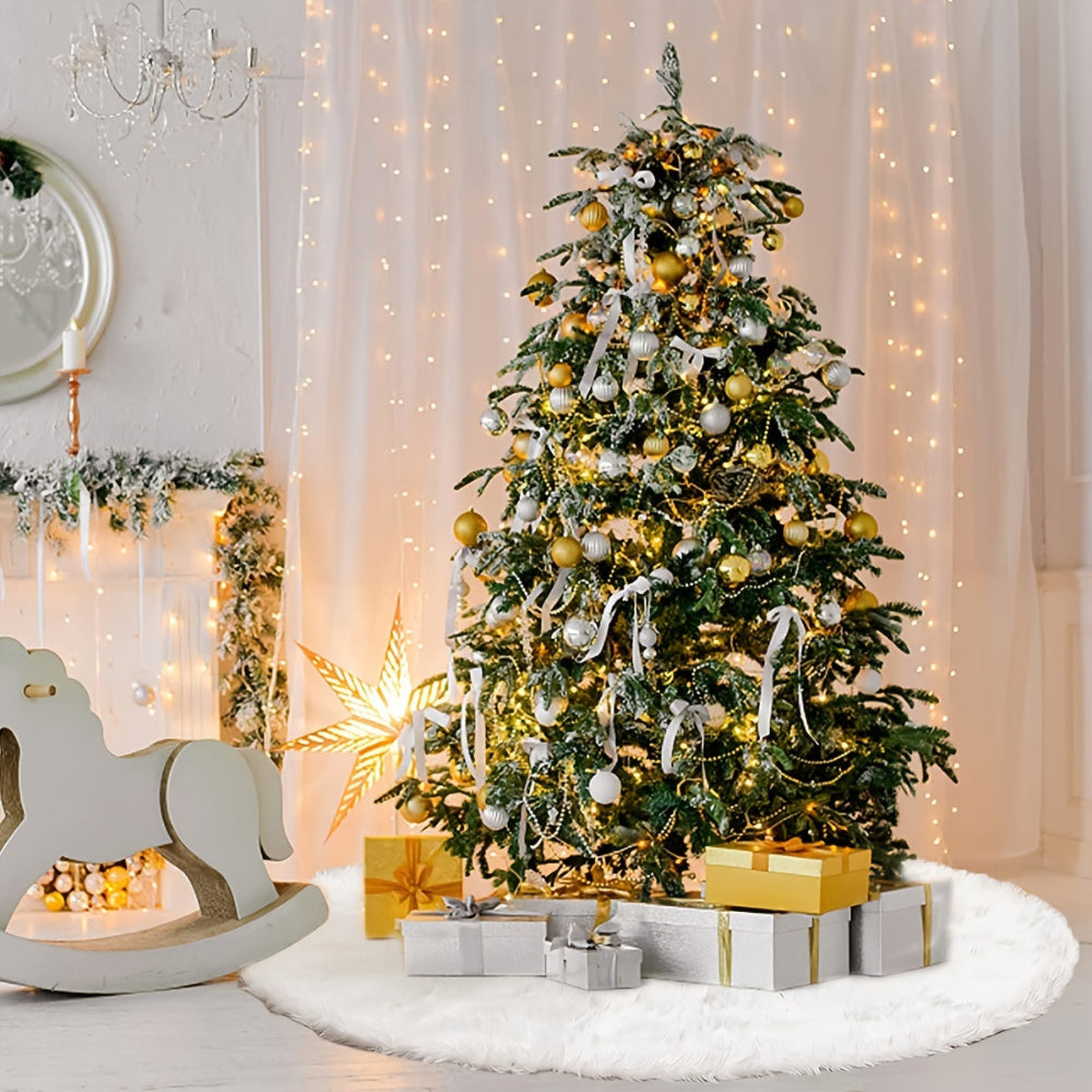 Christmas Tree Skirt Holiday Decoration White Faux Fur Design