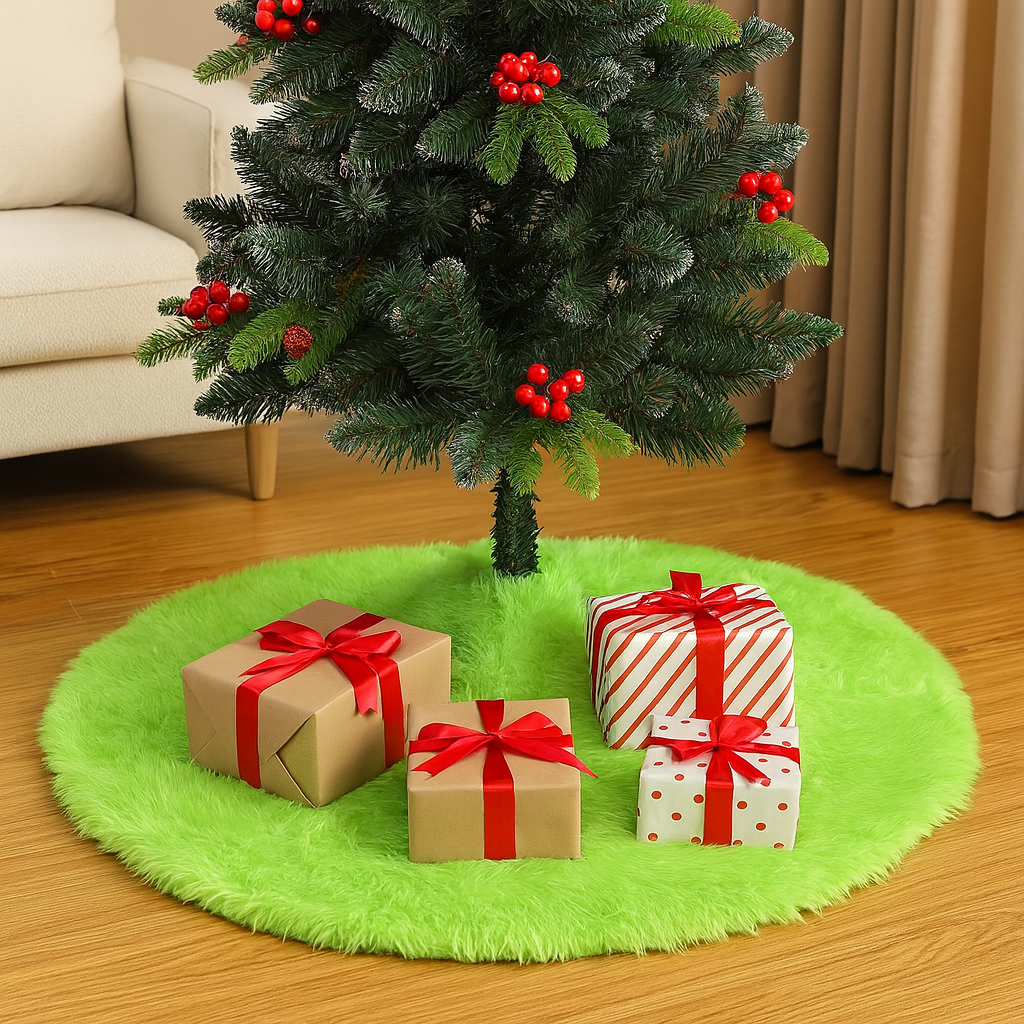 Christmas Tree Skirt Plush Faux Fur Round Base Cover Holiday Mat