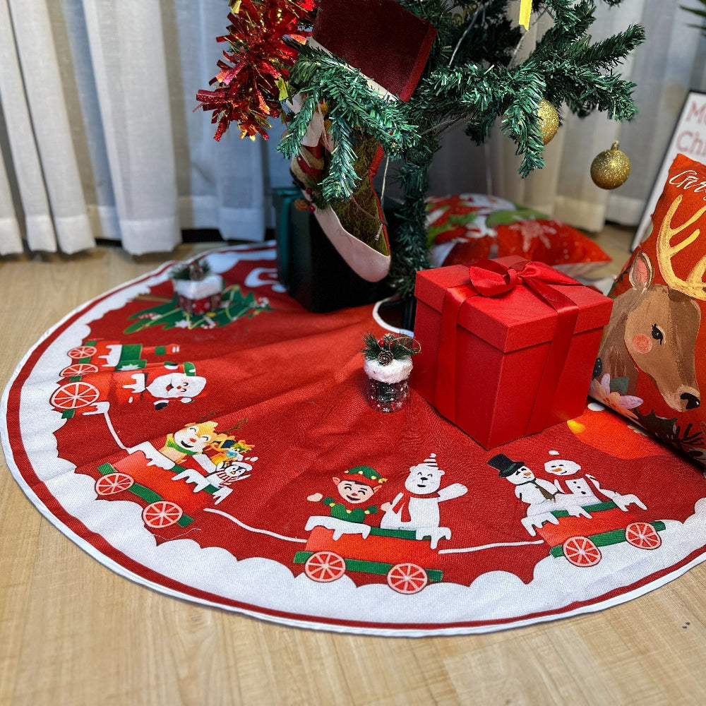 Christmas Tree Skirt Red Santa Train Mat Holiday Decoration