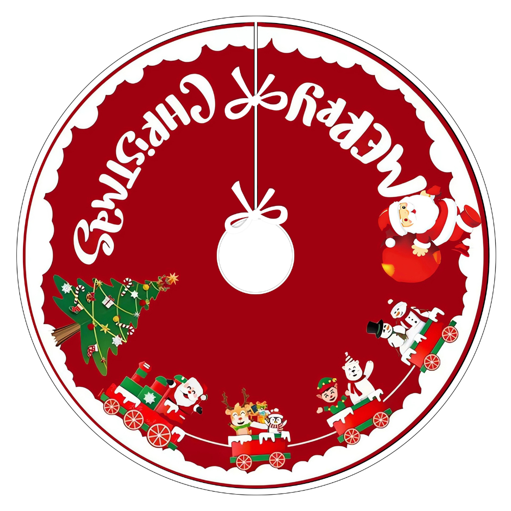 Christmas Tree Skirt Red Santa Train Mat Holiday Decoration