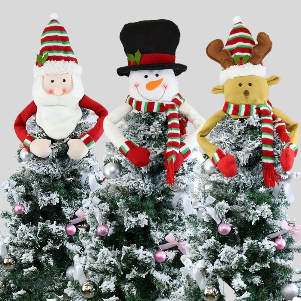 Christmas Tree Topper Plush Santa Snowman Reindeer Decor