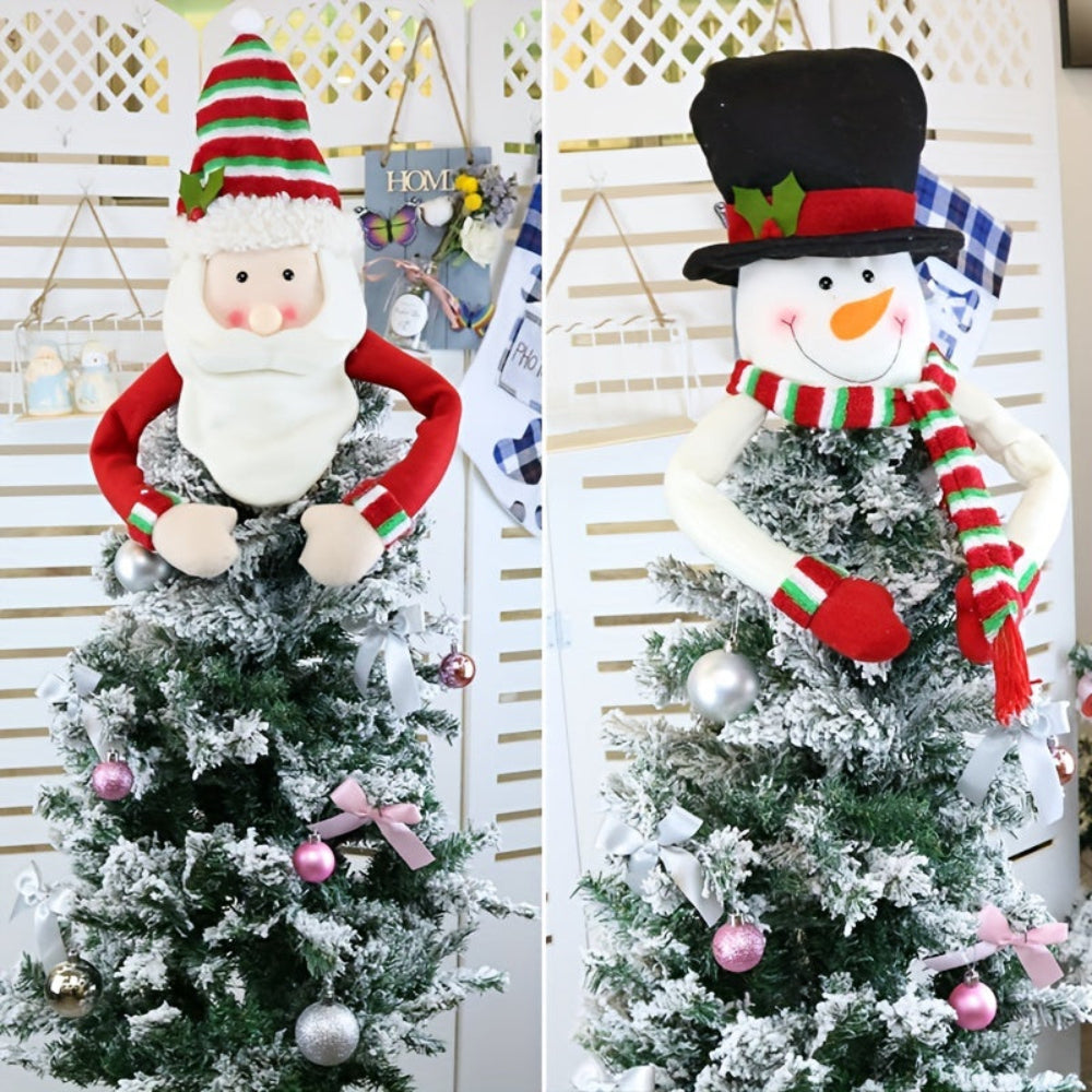 Christmas Tree Topper Plush Santa Snowman Reindeer Decor