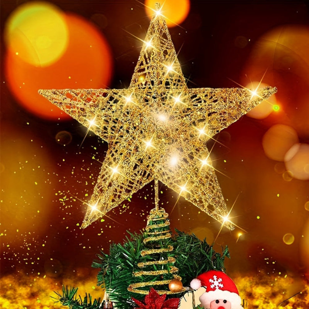 Christmas Tree Topper Star LED Lighted Gold Decoration