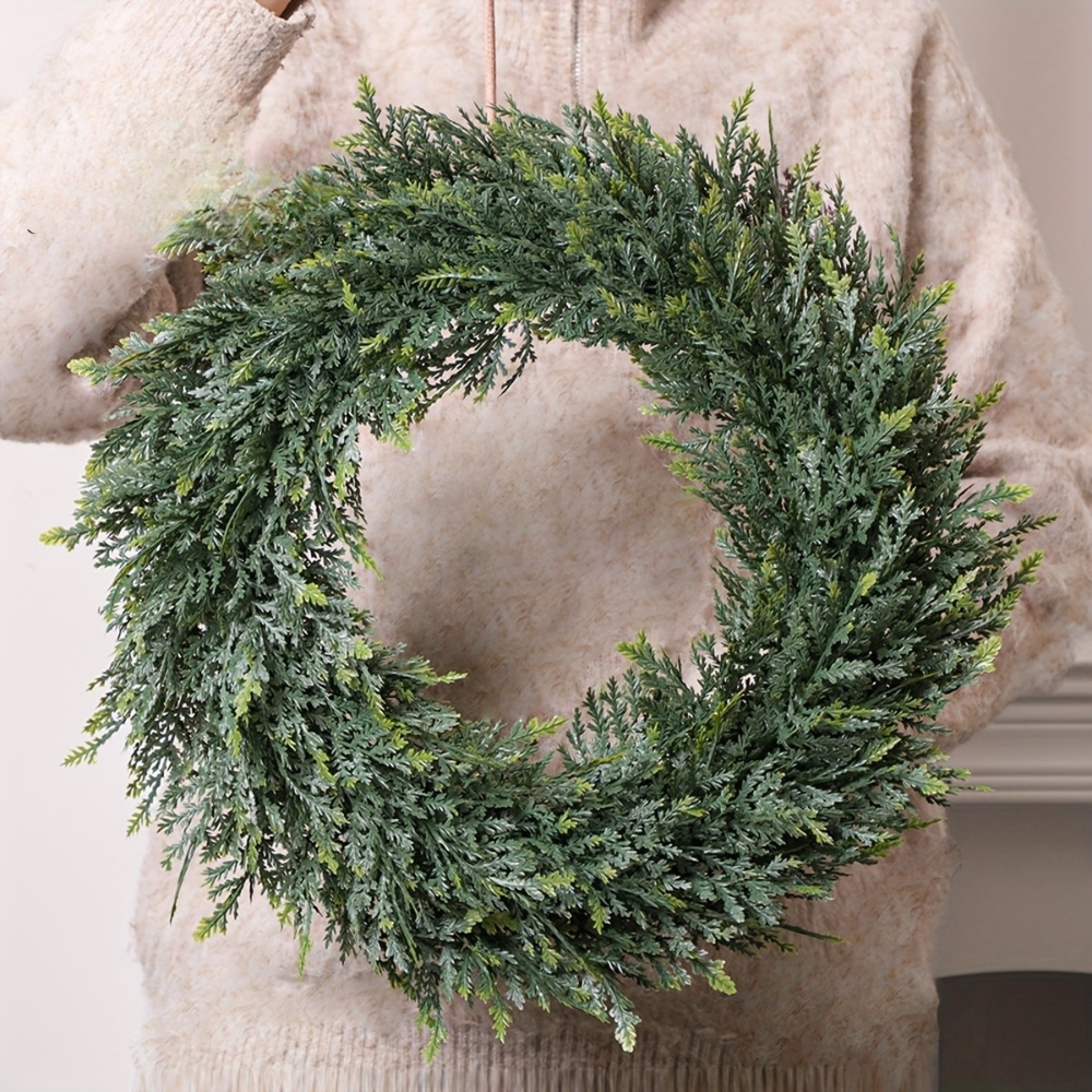 Christmas Wreath Artificial Cedar Front Door Green Foliage Decor