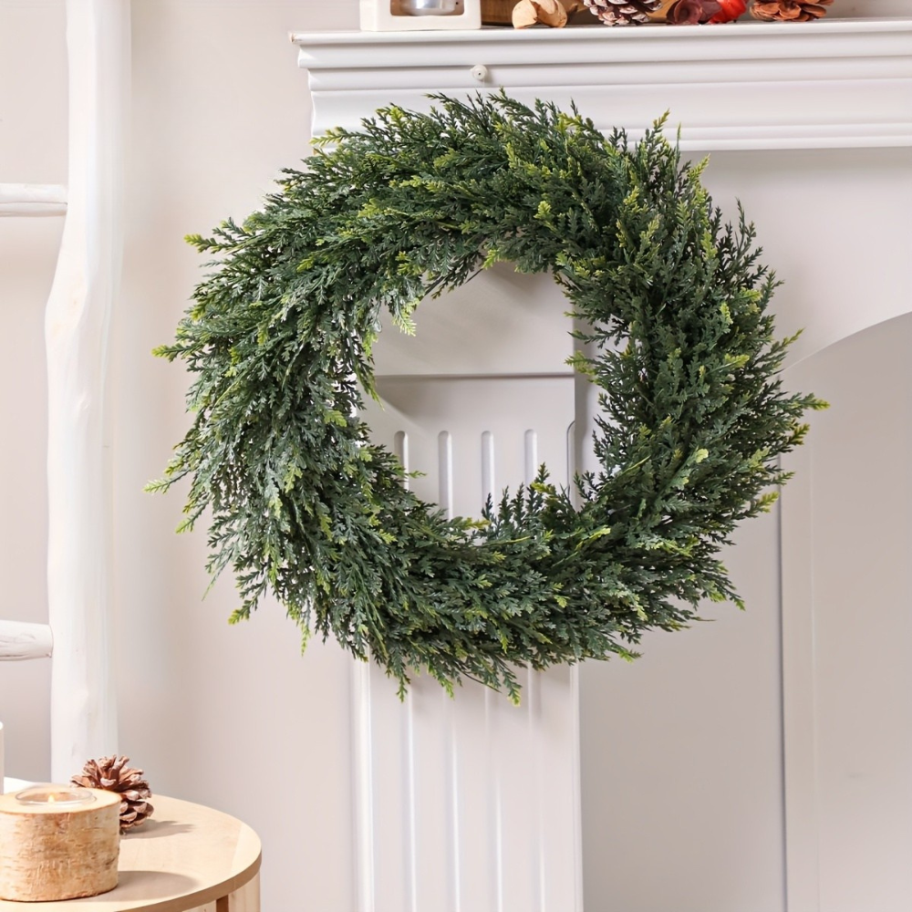 Christmas Wreath Artificial Cedar Front Door Green Foliage Decor