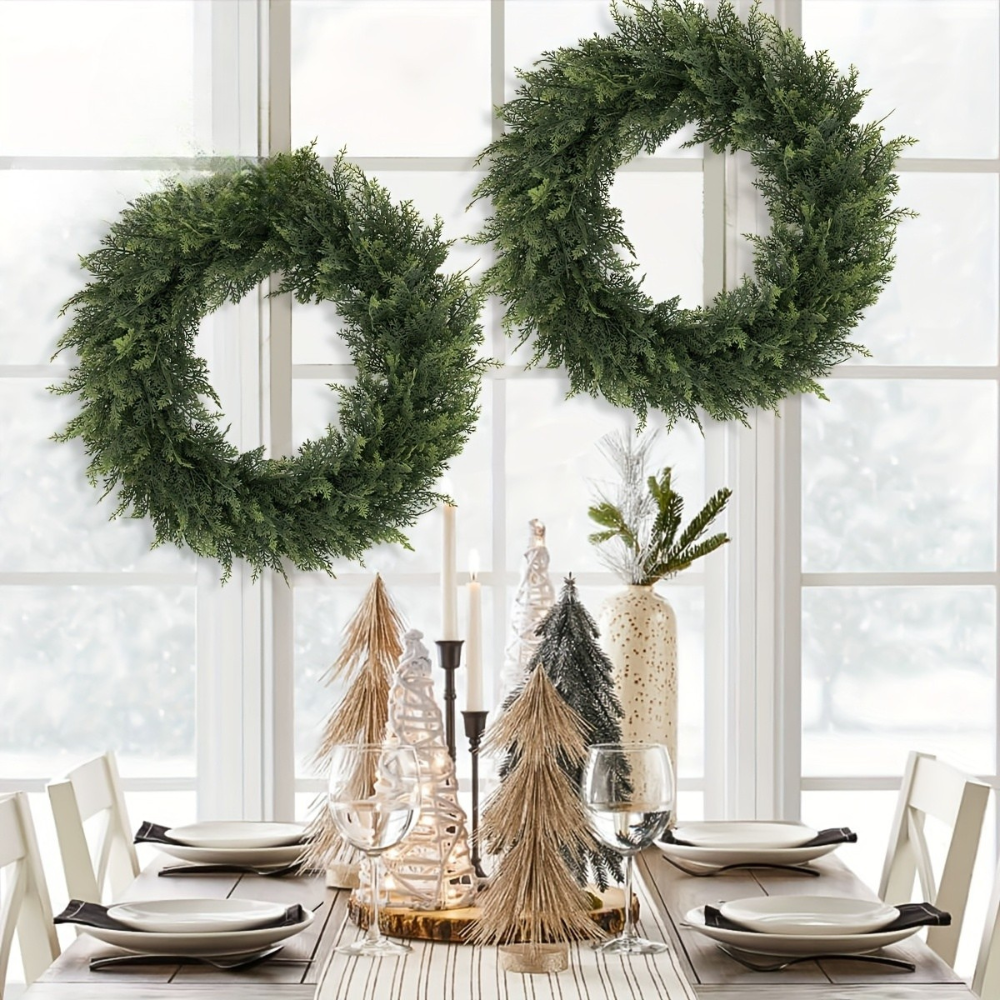 Christmas Wreath Artificial Cedar Front Door Green Foliage Decor