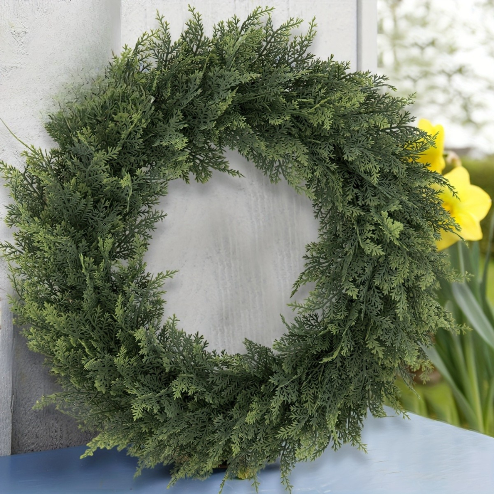 Christmas Wreath Artificial Cedar Front Door Green Foliage Decor