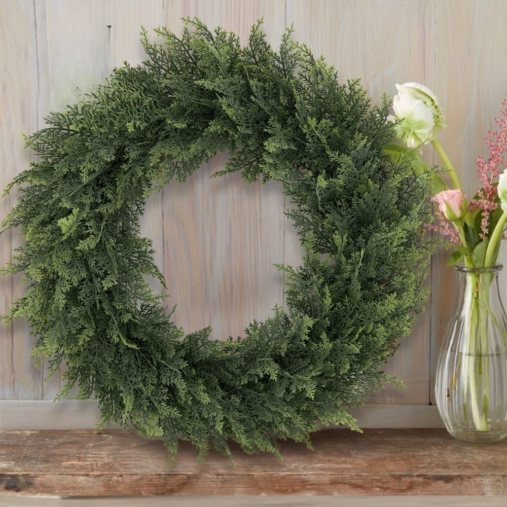Christmas Wreath Artificial Cedar Front Door Green Foliage Decor