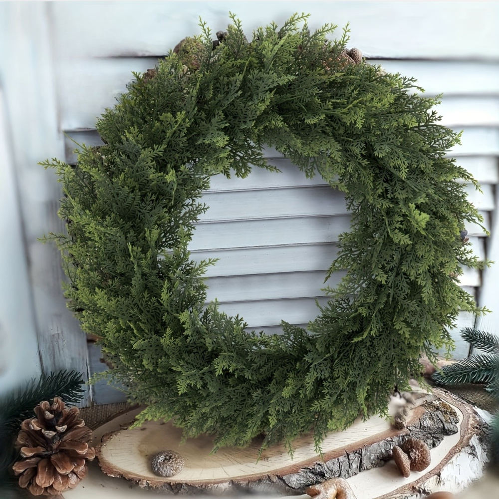 Christmas Wreath Artificial Cedar Front Door Green Foliage Decor