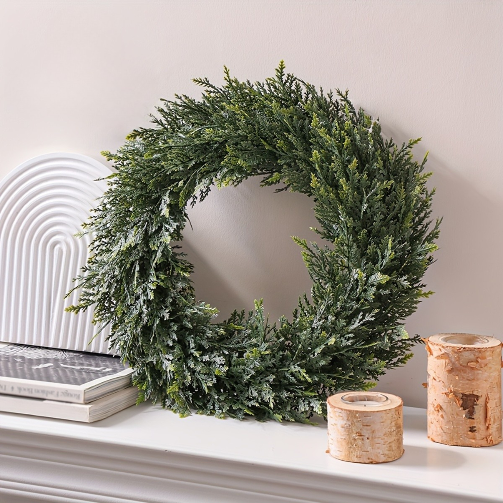 Christmas Wreath Artificial Cedar Front Door Green Foliage Decor