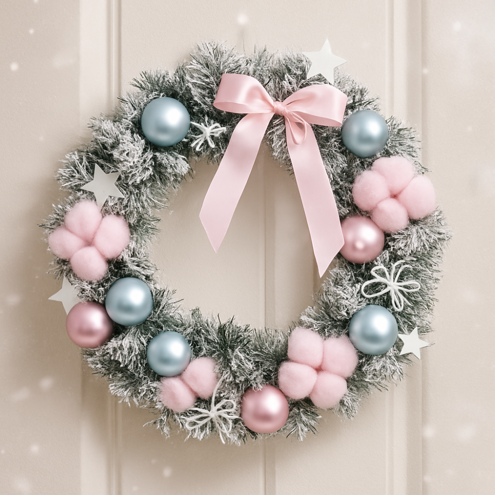 Christmas Wreath Pastel Pink Blue Front Door Hanging Decoration