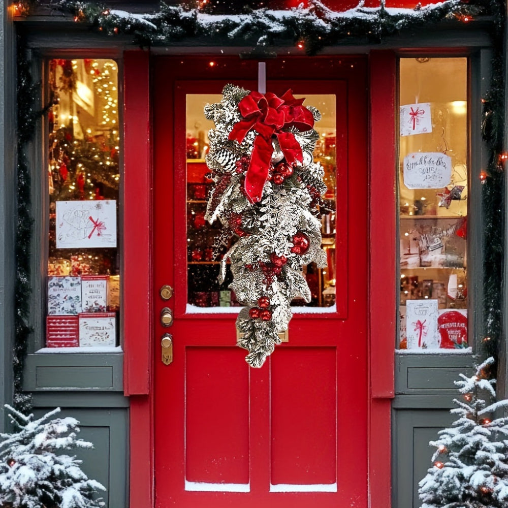 Christmas Wreath Red Ribbon Pinecone Holiday Decoration