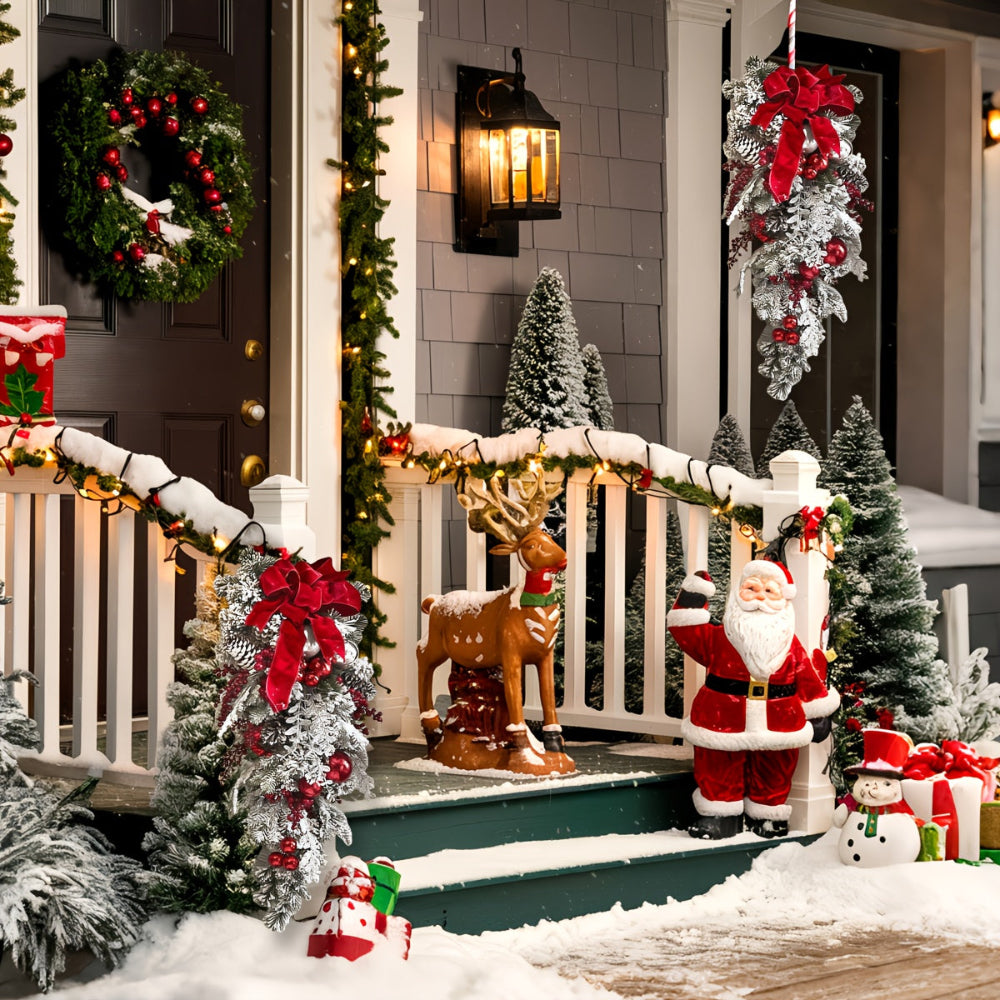 Christmas Wreath Red Ribbon Pinecone Holiday Decoration
