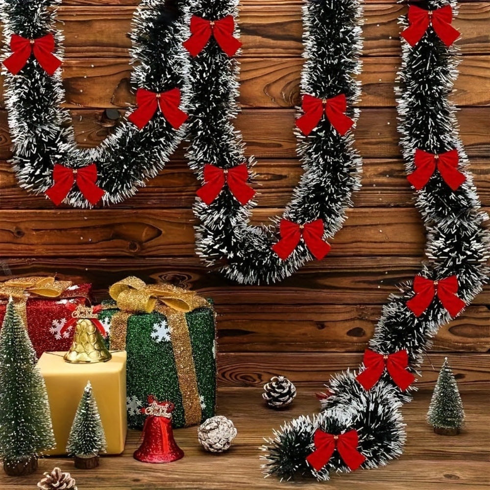 Garlands Black Tinsel Red Bows Christmas Decoration