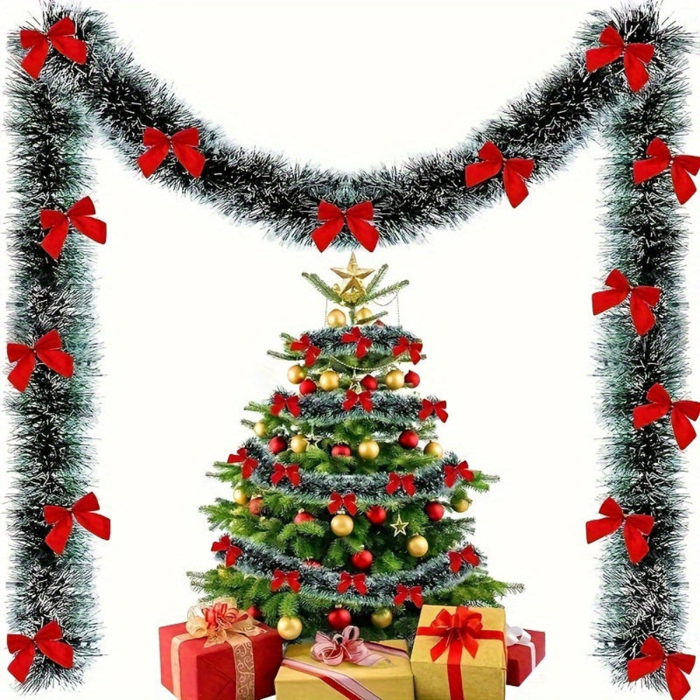 Garlands Black Tinsel Red Bows Christmas Decoration