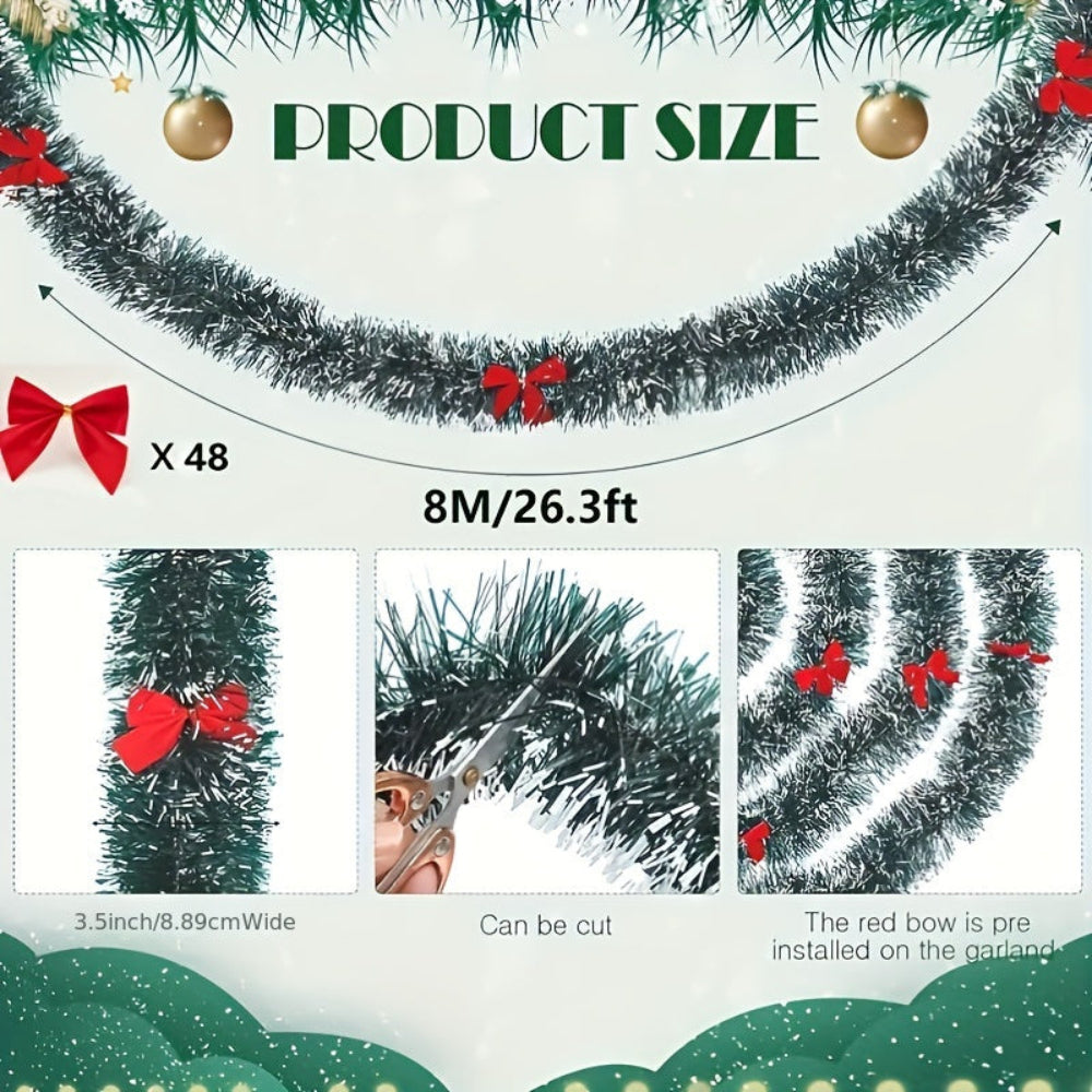 Garlands Black Tinsel Red Bows Christmas Decoration
