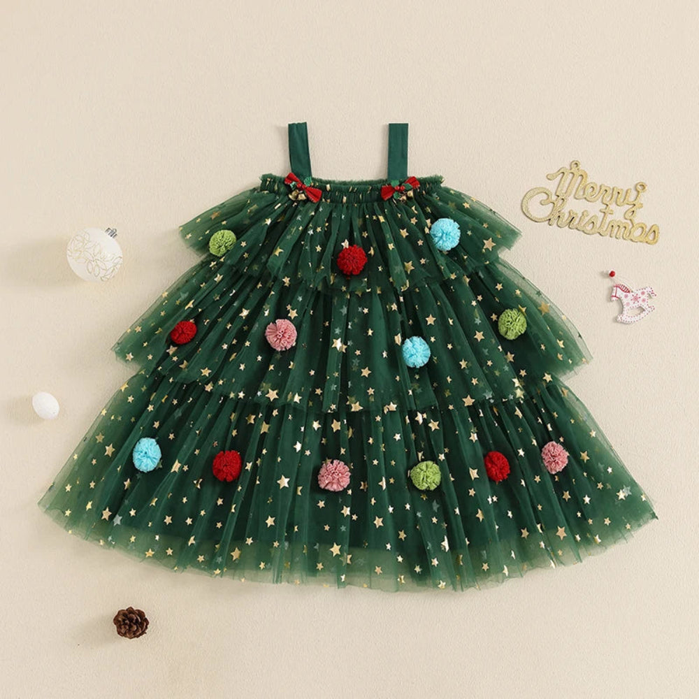 Girls Christmas Tulle Party Dress Festive Holiday Midi