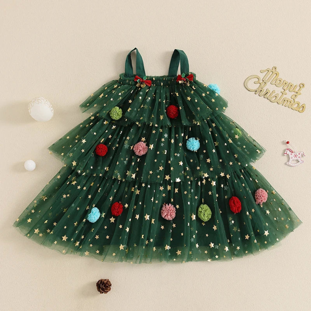 Girls Christmas Tulle Party Dress Festive Holiday Midi