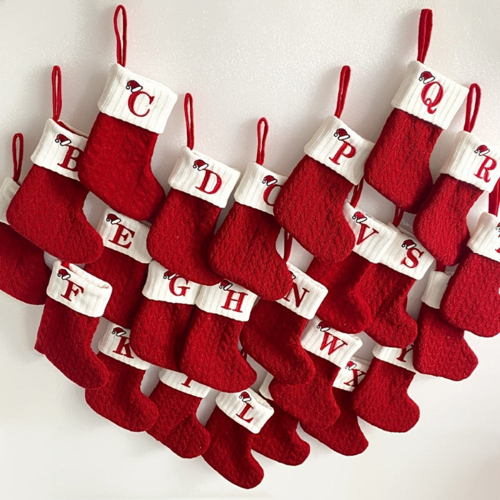 Christmas Stocking Knit Monogram Alphabet Decorative Holiday Sock