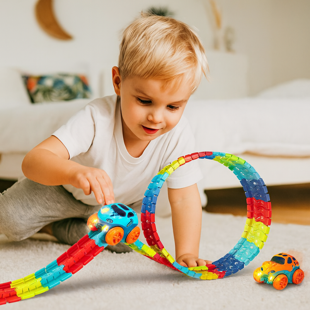 Kids Toys Race Track Car Set Flexible Loop Stunt Racing Game