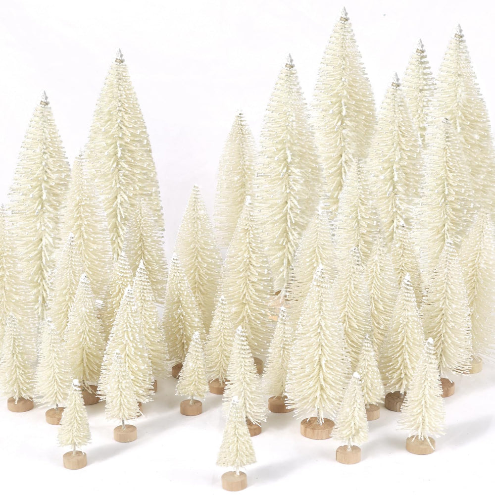 Mini Christmas Tree Snowy Bottle Brush Set Tabletop Holiday Scenes