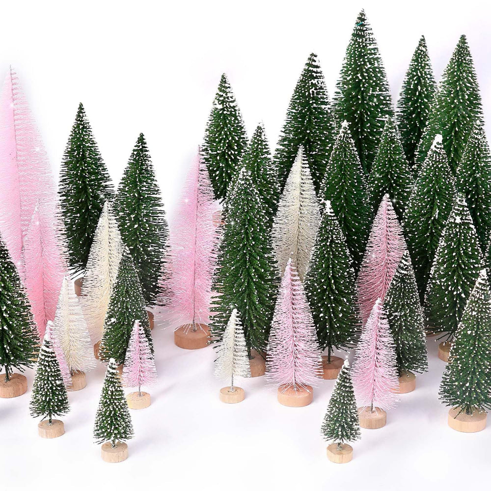 Mini Christmas Tree Snowy Bottle Brush Set Tabletop Holiday Scenes