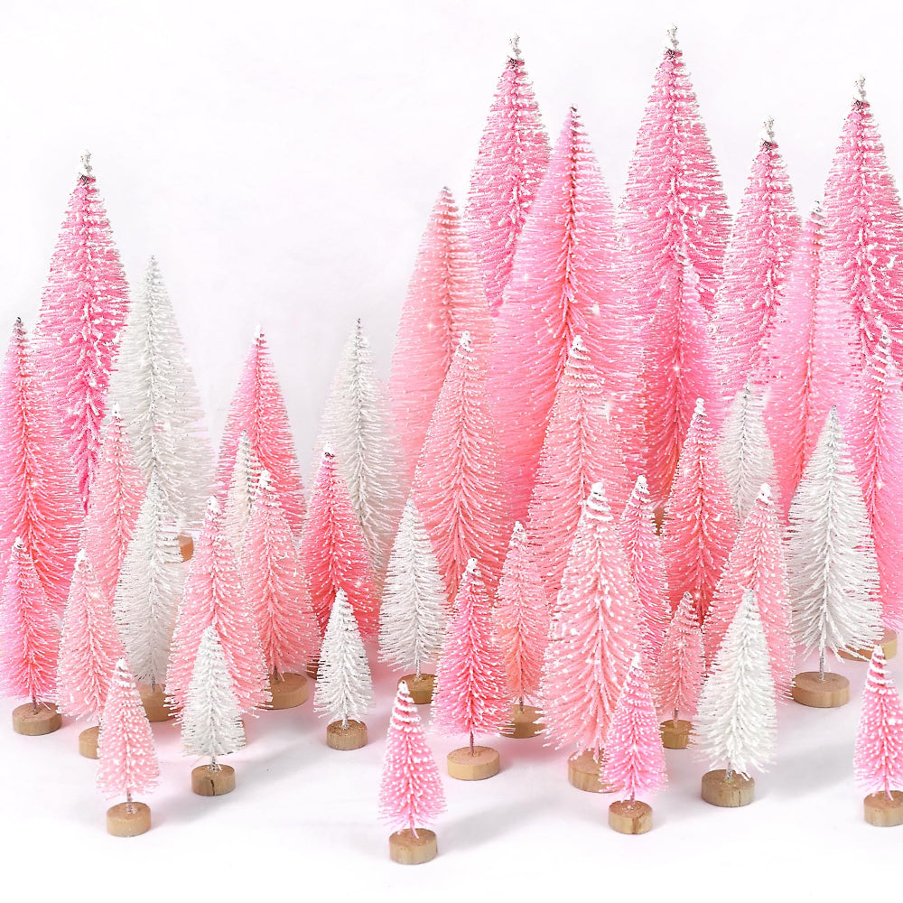 Mini Christmas Tree Snowy Bottle Brush Set Tabletop Holiday Scenes