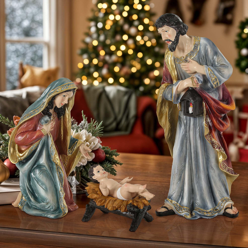 Nativity Scene Rustic Lighted Tabletop Christmas Manger Set Display