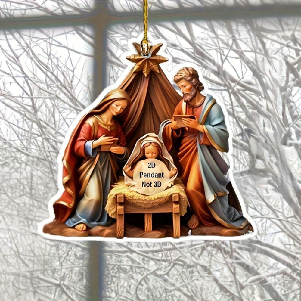 Nativity Scene Wooden Christmas Hanging Ornament Set