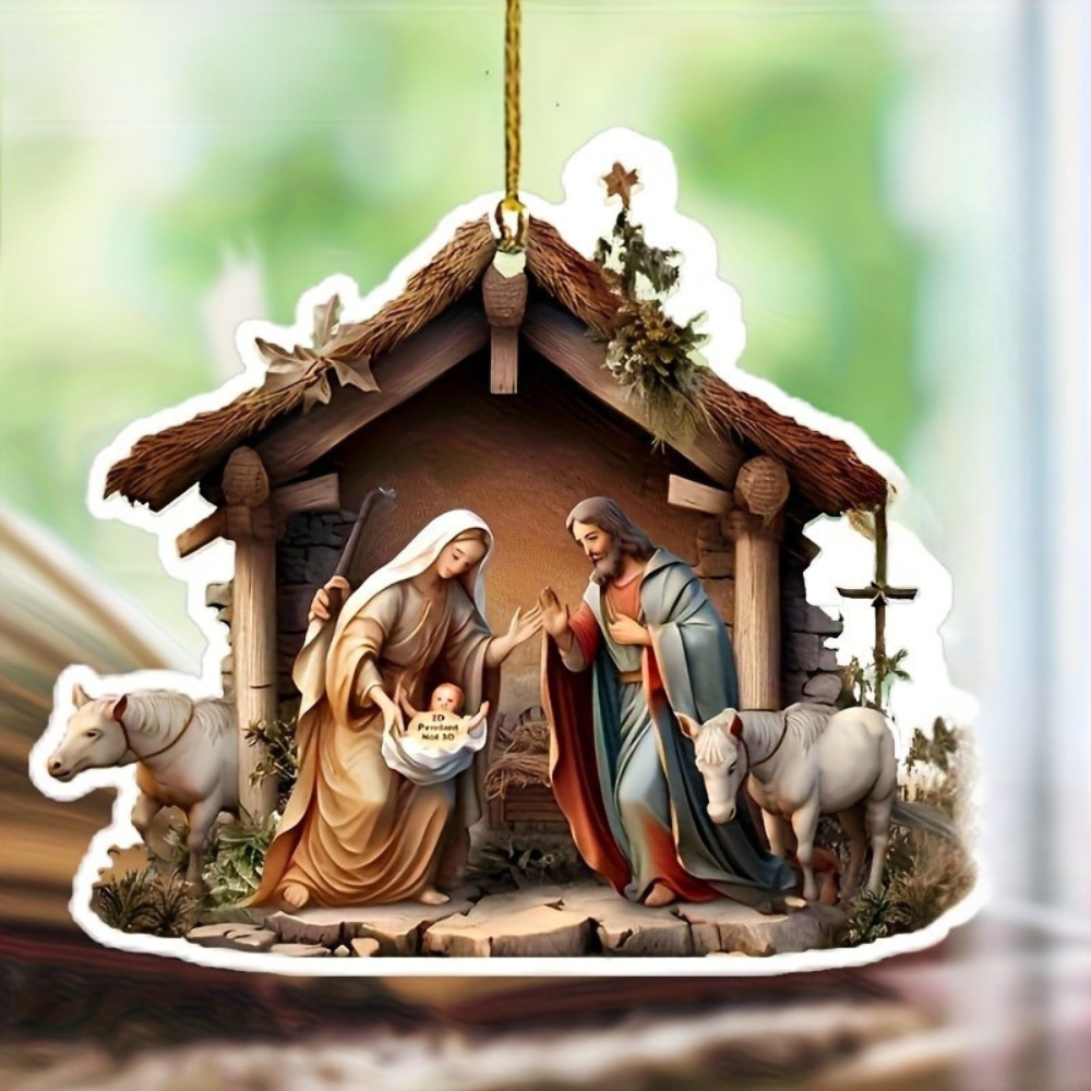 Nativity Scene Wooden Christmas Hanging Ornament Set