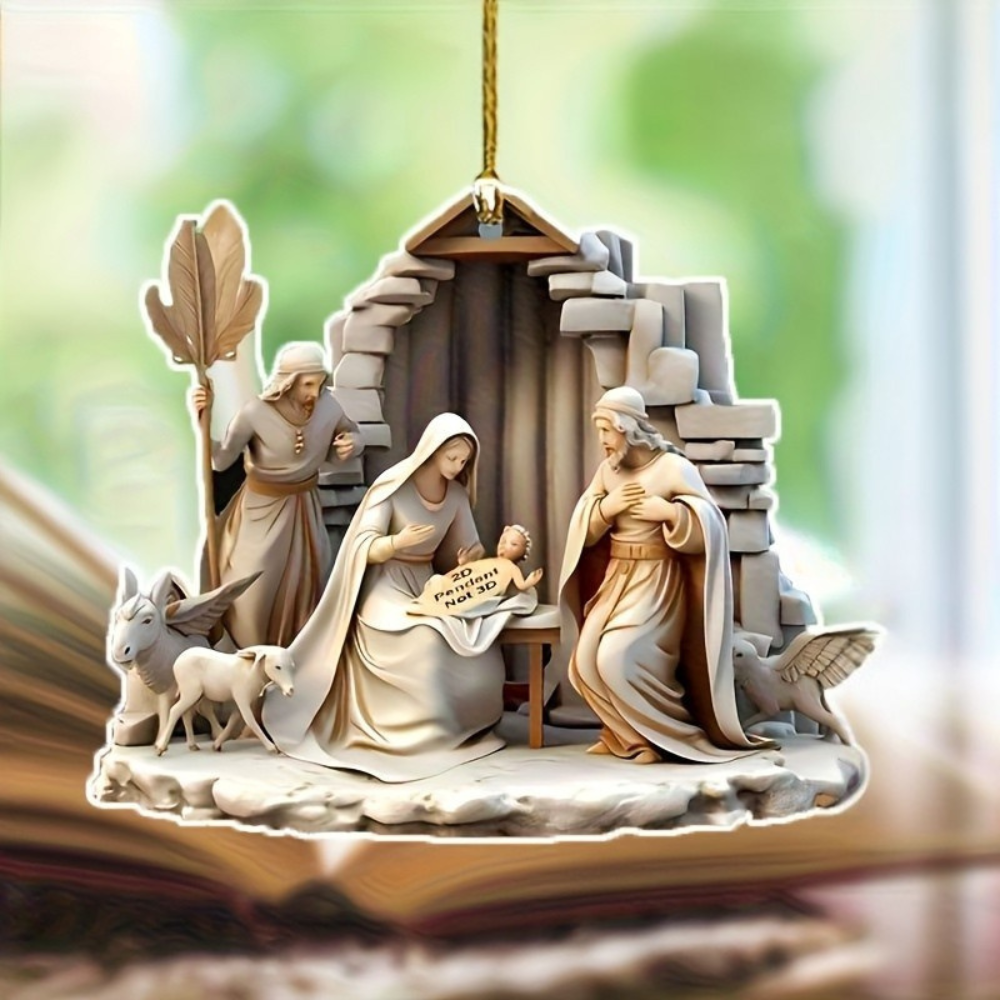 Nativity Scene Wooden Christmas Hanging Ornament Set