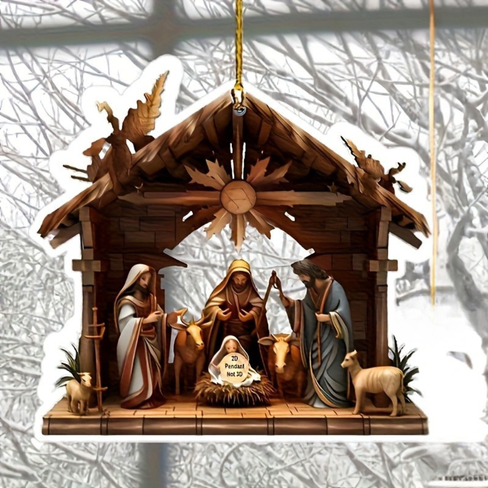 Nativity Scene Wooden Christmas Hanging Ornament Set
