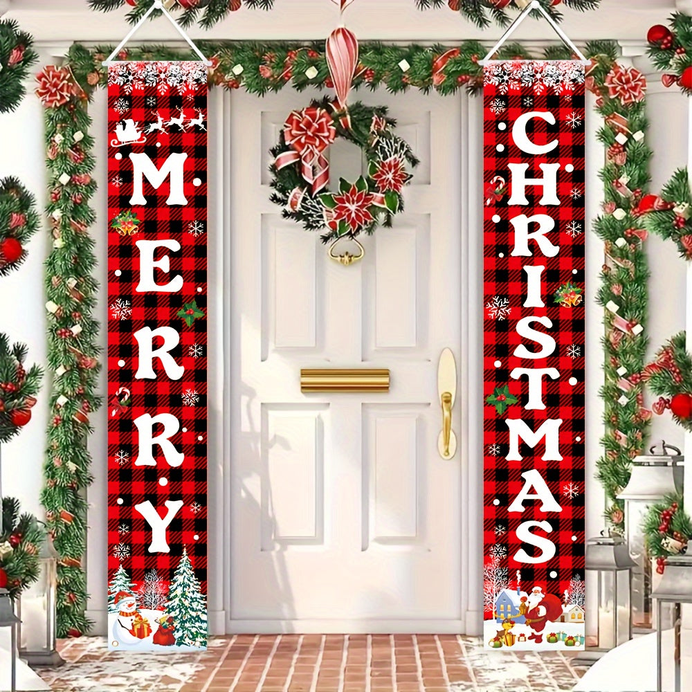 Outdoor Christmas Decorations Red Plaid Porch Door Banner