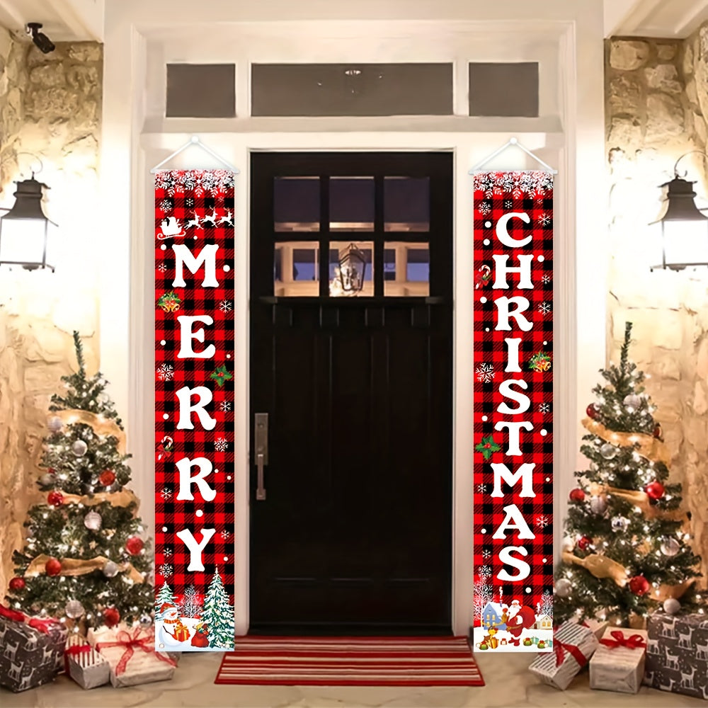 Outdoor Christmas Decorations Red Plaid Porch Door Banner