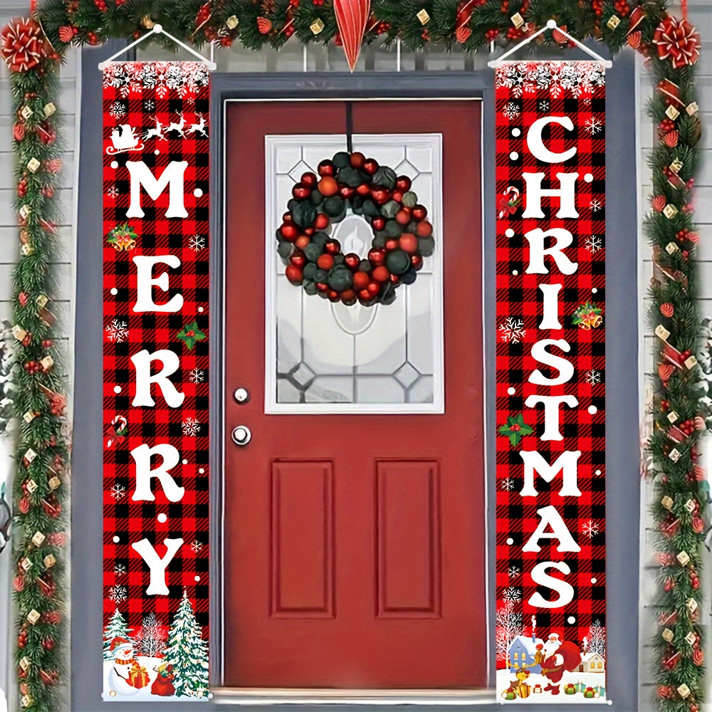 Outdoor Christmas Decorations Red Plaid Porch Door Banner
