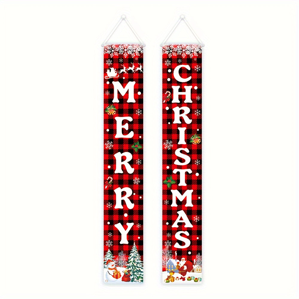 Outdoor Christmas Decorations Red Plaid Porch Door Banner