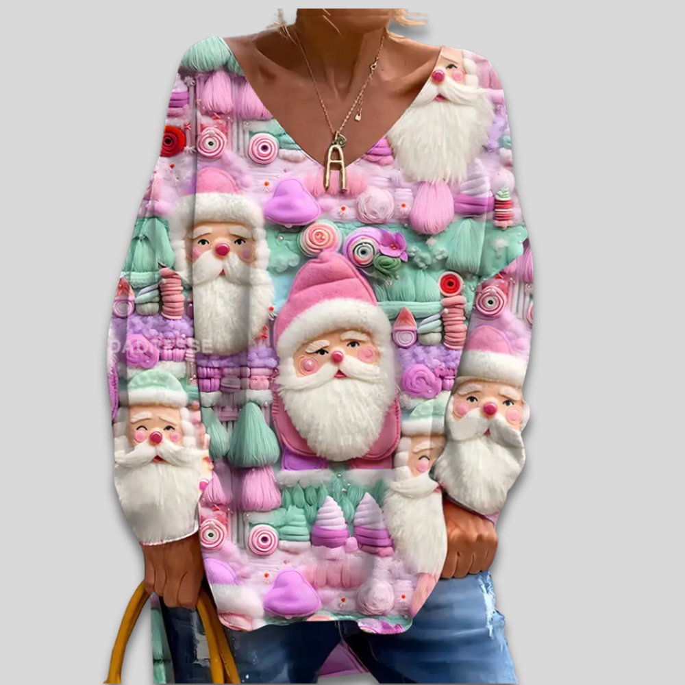 Women Ugly Christmas Sweater - Oversized Santa Pullover Top