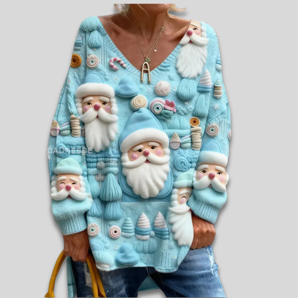 Women Ugly Christmas Sweater - Oversized Santa Pullover Top