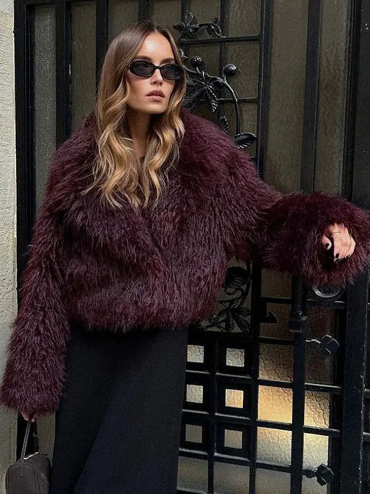 Faux Fur Coat Women - Luxurious Burgundy Winter Warmth & Style