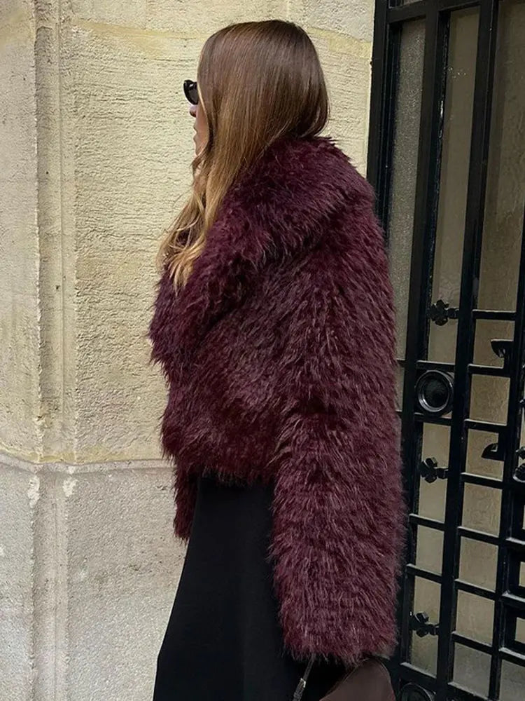 Faux Fur Coat Women - Luxurious Burgundy Winter Warmth & Style