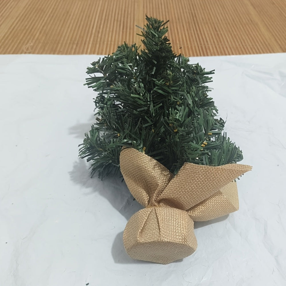 Small Christmas Tree Rustic Burlap Base Tabletop Holiday Decor