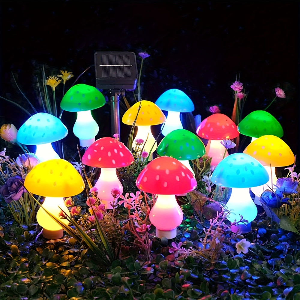 Solar Christmas Lights Outdoor Lights Colorful Mushroom LED Garden