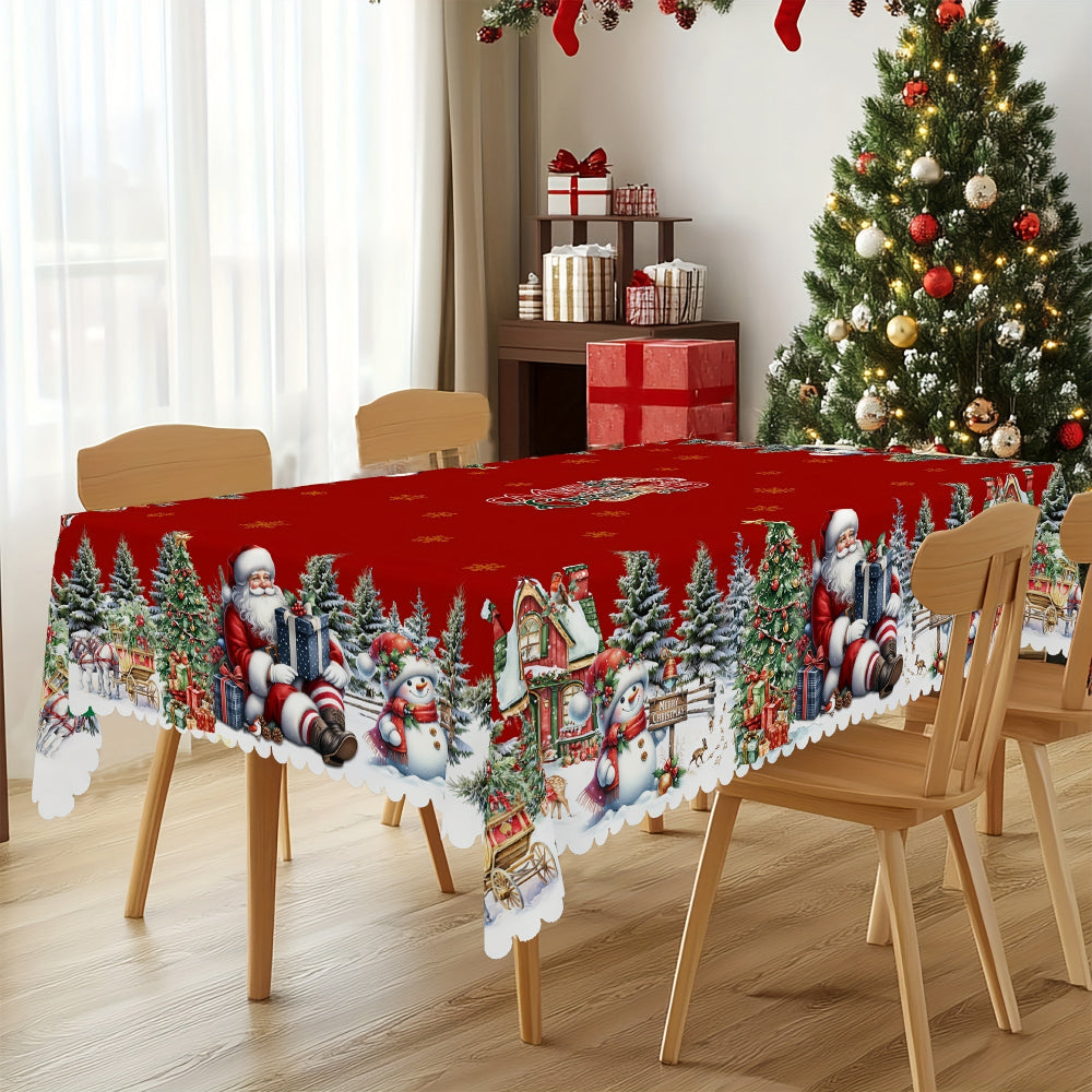 Tablecloth Christmas Table Decorations Santa Snowman Holiday Cover