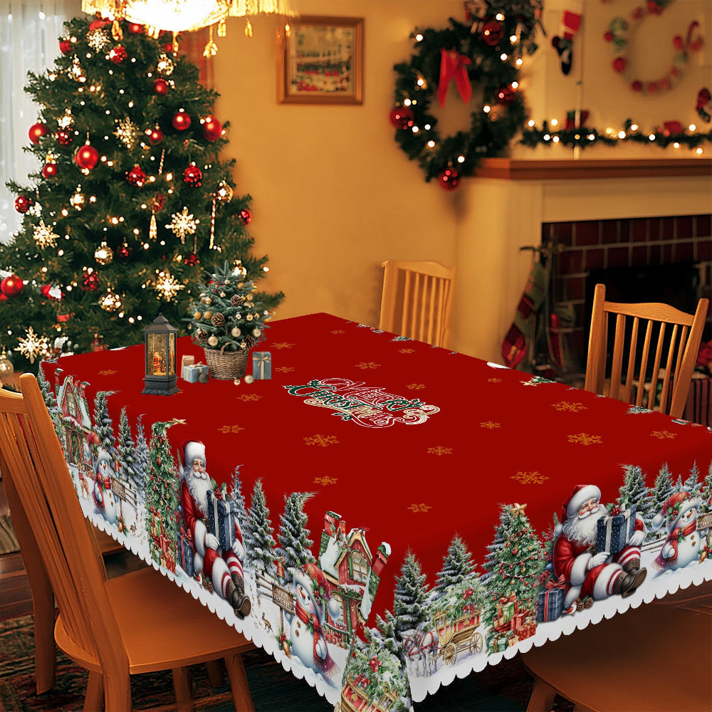 Tablecloth Christmas Table Decorations Santa Snowman Holiday Cover