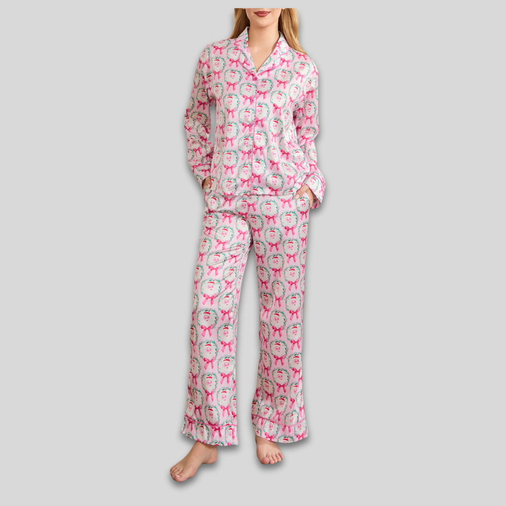 Women’s Satin Christmas Loungewear Set - Long Sleeve Pajamas