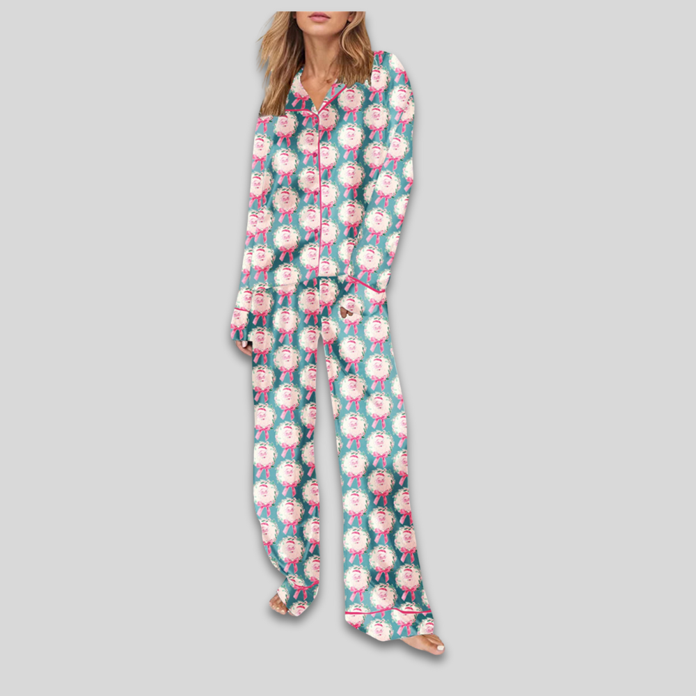 Women’s Satin Christmas Loungewear Set - Long Sleeve Pajamas