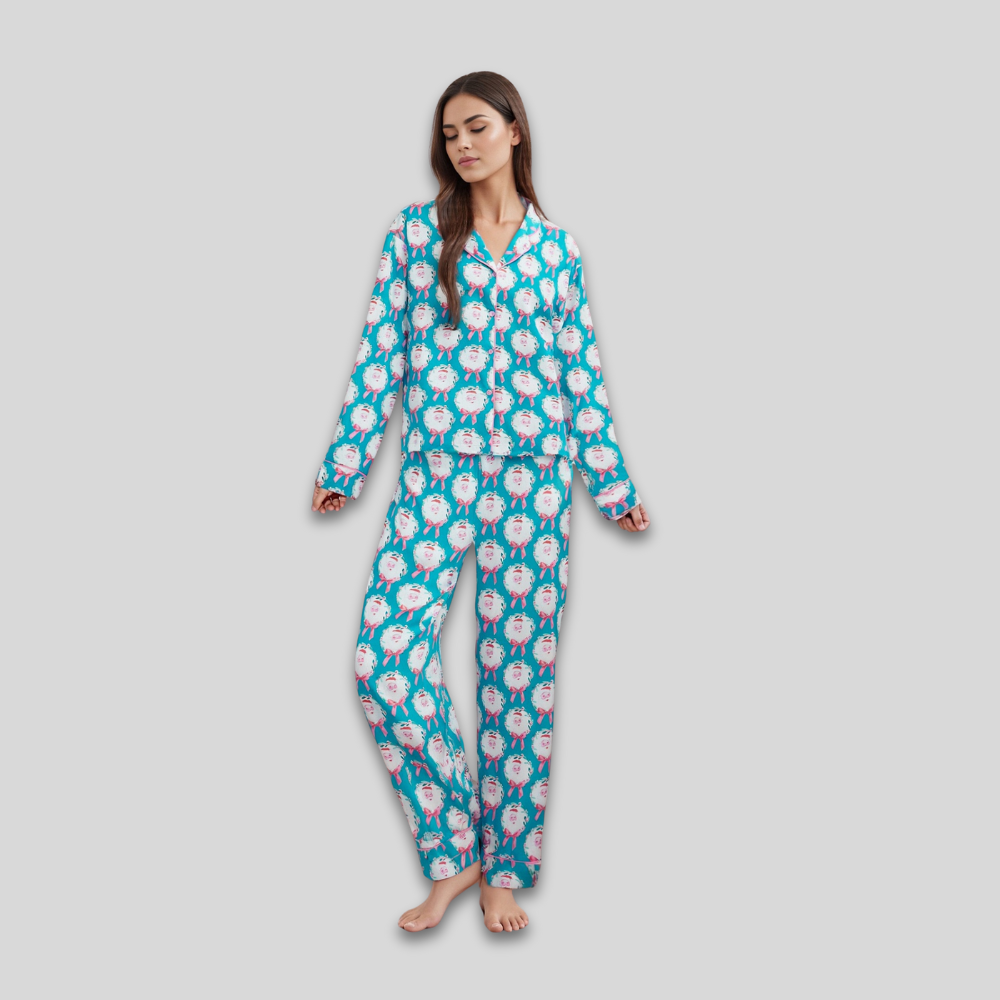Women’s Satin Christmas Loungewear Set - Long Sleeve Pajamas